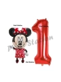 Minnie Mouse 3 Yaş Doğum Günü Set Minnie Mouse Konsept Balon ve Kırmızı Rakam Balon Set