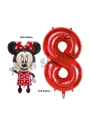 Minnie Mouse 3 Yaş Doğum Günü Set Minnie Mouse Konsept Balon ve Kırmızı Rakam Balon Set