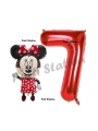 Minnie Mouse 3 Yaş Doğum Günü Set Minnie Mouse Konsept Balon ve Kırmızı Rakam Balon Set