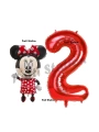 Minnie Mouse 3 Yaş Doğum Günü Set Minnie Mouse Konsept Balon ve Kırmızı Rakam Balon Set