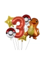 Pokemon Charizard Konsept 7 Yaş Balon Set Pokemon Çarizart Doğum Günü Yıldız Folyo Balon Set