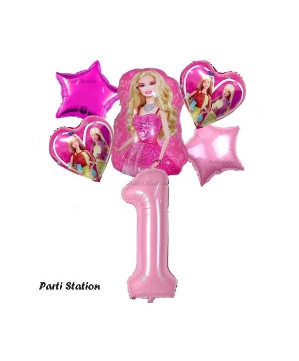 Barbie Folyo Balon Set Barbie Kalp Pembe 1 Yaş Balon Set Barbie Konsept Doğum Günü Set Yaş Balon Set