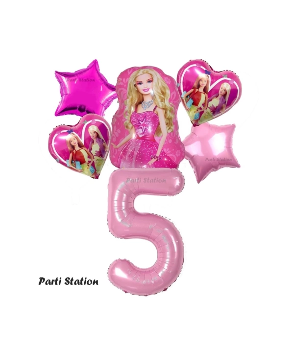 Barbie Folyo Balon Set Barbie Kalp Pembe 1 Yaş Balon Set Barbie Konsept Doğum Günü Set Yaş Balon Set