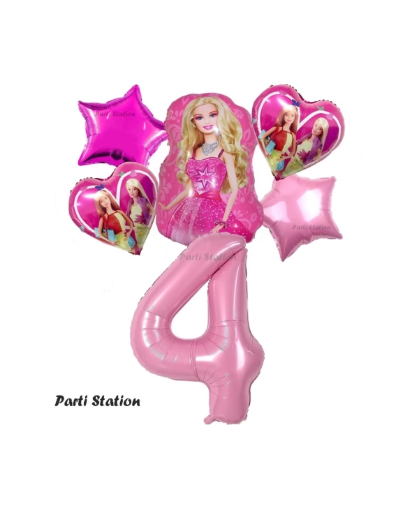 Barbie Folyo Balon Set Barbie Kalp Pembe 1 Yaş Balon Set Barbie Konsept Doğum Günü Set Yaş Balon Set