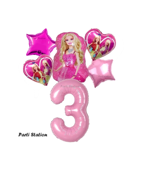 Barbie Folyo Balon Set Barbie Kalp Pembe 1 Yaş Balon Set Barbie Konsept Doğum Günü Set Yaş Balon Set