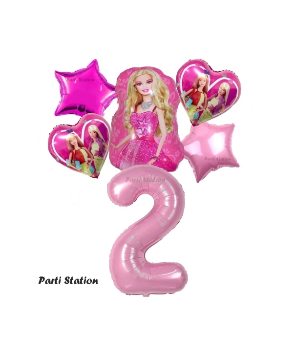 Barbie Folyo Balon Set Barbie Kalp Pembe 1 Yaş Balon Set Barbie Konsept Doğum Günü Set Yaş Balon Set