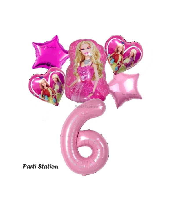 Barbie Folyo Balon Set Barbie Kalp Pembe 1 Yaş Balon Set Barbie Konsept Doğum Günü Set Yaş Balon Set