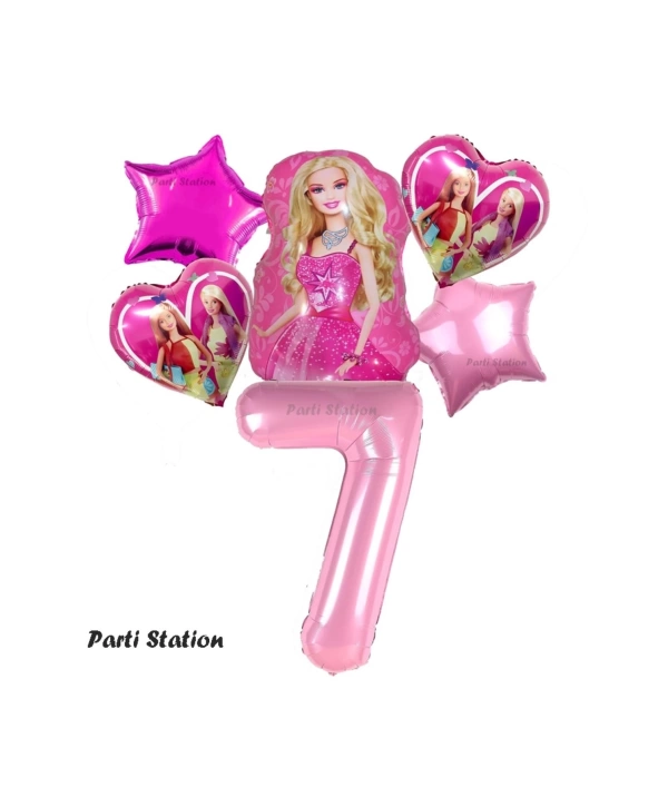 Barbie Folyo Balon Set Barbie Kalp Pembe 1 Yaş Balon Set Barbie Konsept Doğum Günü Set Yaş Balon Set