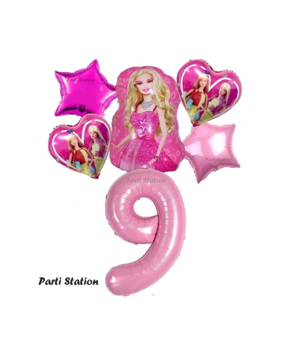 Barbie Folyo Balon Set Barbie Kalp Pembe 1 Yaş Balon Set Barbie Konsept Doğum Günü Set Yaş Balon Set