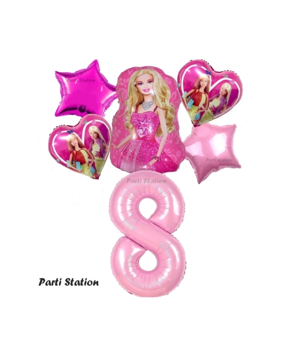 Barbie Folyo Balon Set Barbie Kalp Pembe 1 Yaş Balon Set Barbie Konsept Doğum Günü Set Yaş Balon Set