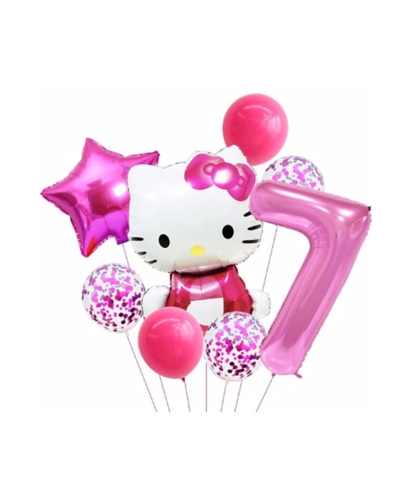 Hello Kitty 9 Yaş Balon Set Yıldız Balon Folyo Set Konsept Doğum Günü Set Yaş Balon Set