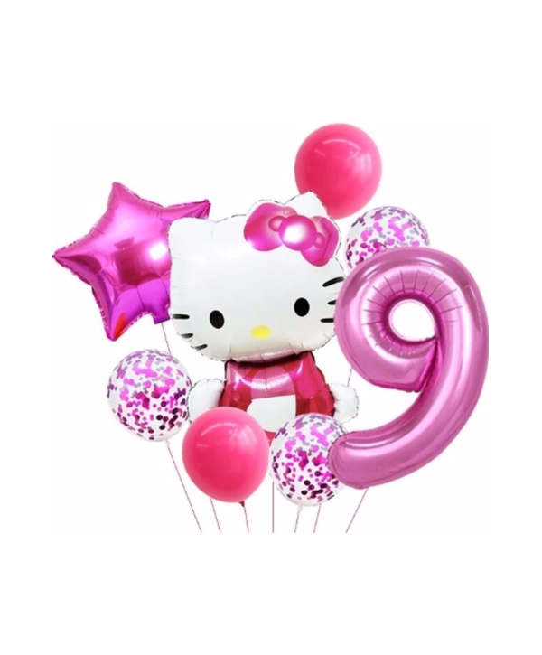 Hello Kitty 9 Yaş Balon Set Yıldız Balon Folyo Set Konsept Doğum Günü Set Yaş Balon Set