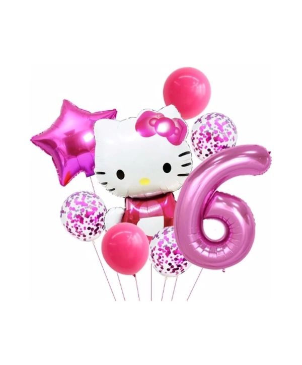 Hello Kitty 9 Yaş Balon Set Yıldız Balon Folyo Set Konsept Doğum Günü Set Yaş Balon Set