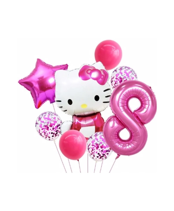 Hello Kitty 9 Yaş Balon Set Yıldız Balon Folyo Set Konsept Doğum Günü Set Yaş Balon Set