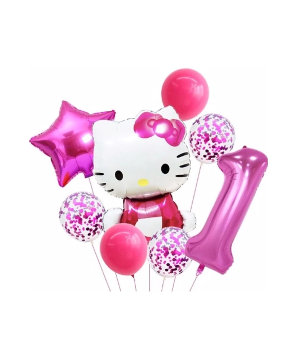 Hello Kitty 9 Yaş Balon Set Yıldız Balon Folyo Set Konsept Doğum Günü Set Yaş Balon Set