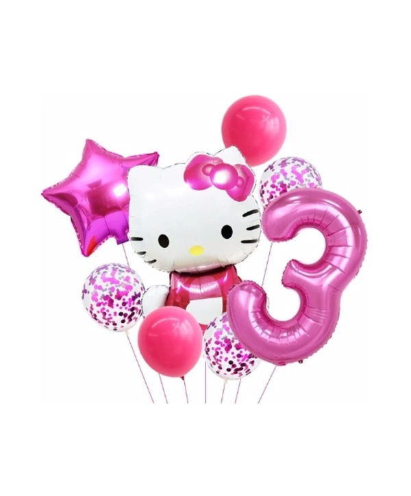 Hello Kitty 9 Yaş Balon Set Yıldız Balon Folyo Set Konsept Doğum Günü Set Yaş Balon Set