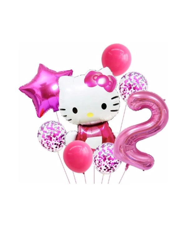 Hello Kitty 9 Yaş Balon Set Yıldız Balon Folyo Set Konsept Doğum Günü Set Yaş Balon Set