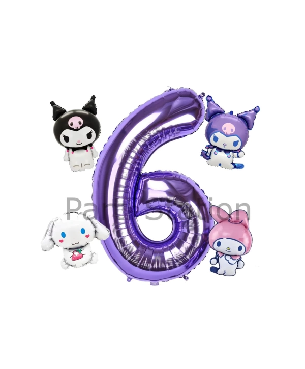 Kuromi 8 Yaş Mini Mor Balon Set Kuromi MyMelody Cinnamonroll Konsept Doğum Günü Balon Set