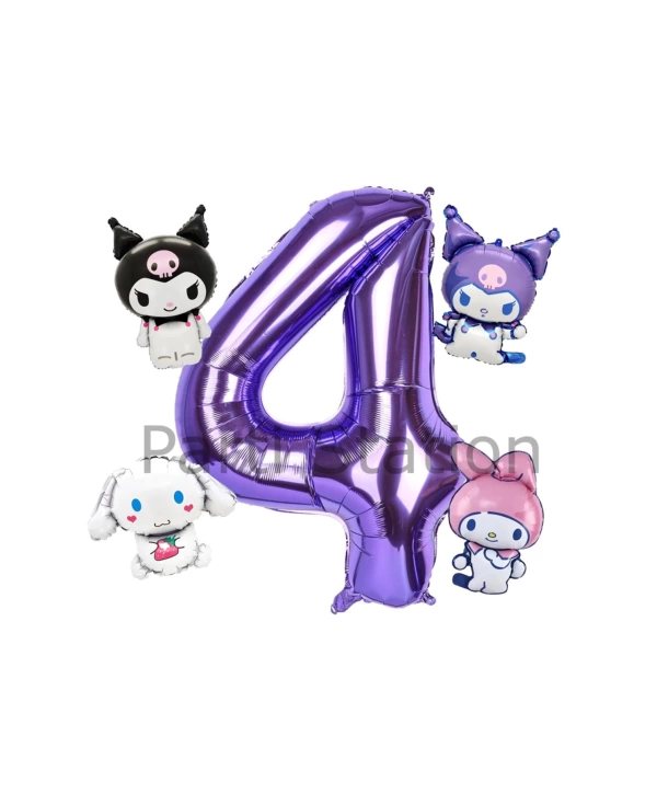 Kuromi 8 Yaş Mini Mor Balon Set Kuromi MyMelody Cinnamonroll Konsept Doğum Günü Balon Set