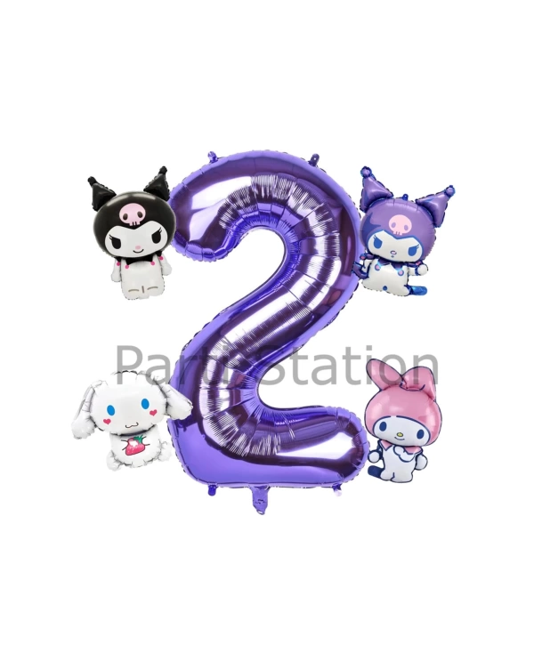 Kuromi 8 Yaş Mini Mor Balon Set Kuromi MyMelody Cinnamonroll Konsept Doğum Günü Balon Set