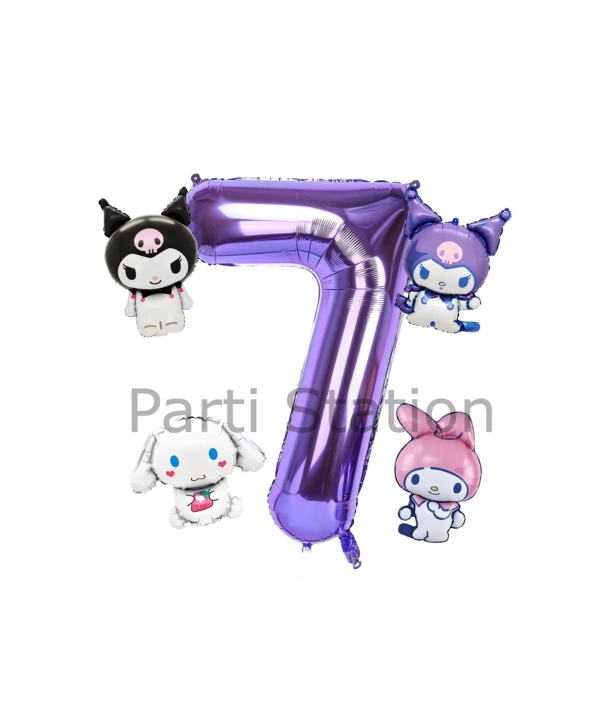 Kuromi 8 Yaş Mini Mor Balon Set Kuromi MyMelody Cinnamonroll Konsept Doğum Günü Balon Set