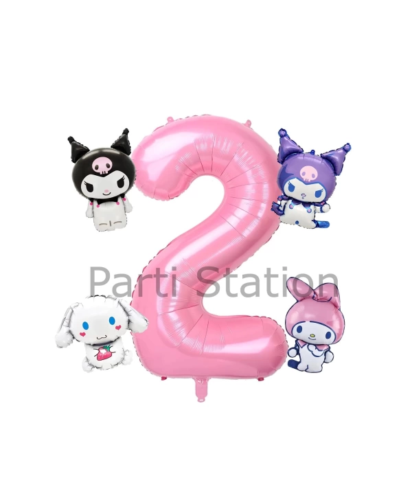 Kuromi 9 Yaş Mini Pembe Balon Set Kuromi MyMelody Cinnamonroll Konsept Doğum Günü Balon Set