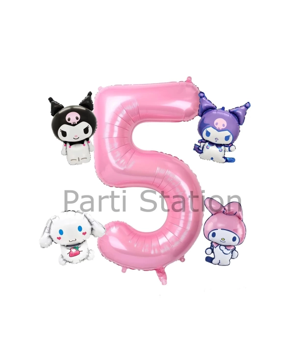 Kuromi 9 Yaş Mini Pembe Balon Set Kuromi MyMelody Cinnamonroll Konsept Doğum Günü Balon Set