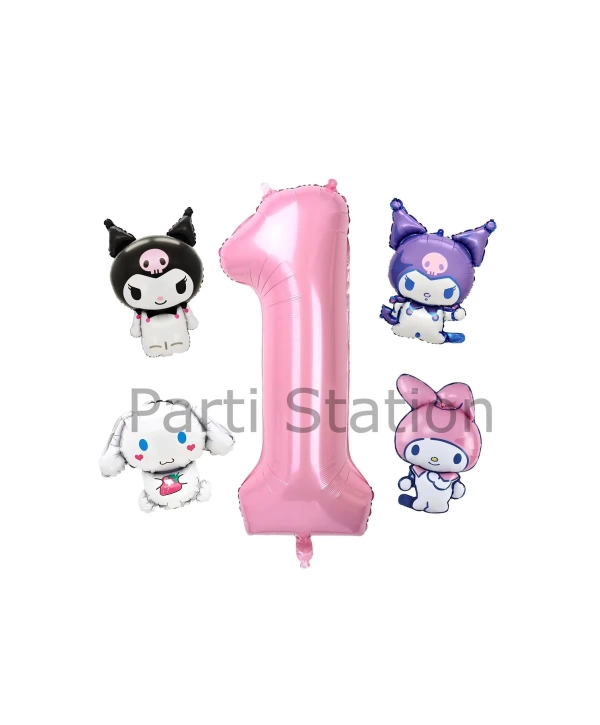 Kuromi 9 Yaş Mini Pembe Balon Set Kuromi MyMelody Cinnamonroll Konsept Doğum Günü Balon Set