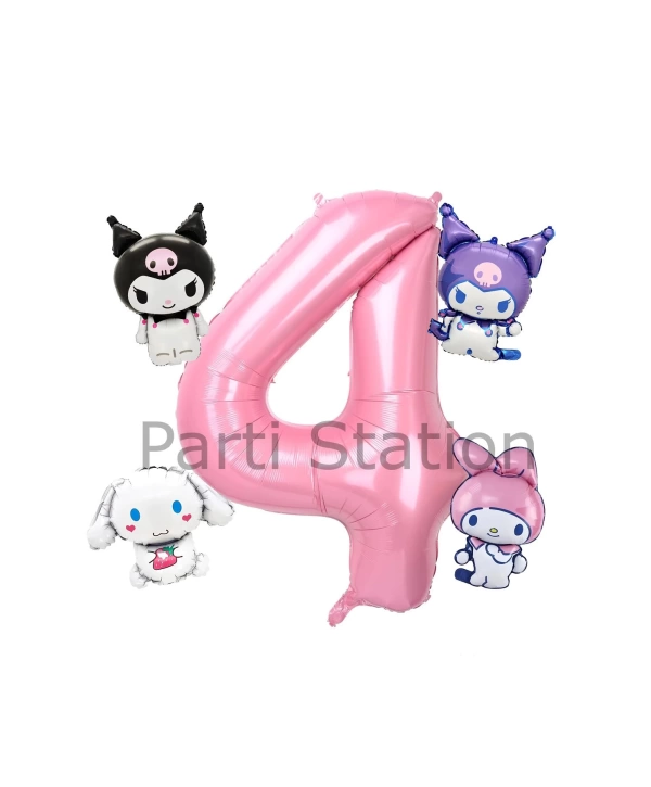 Kuromi 9 Yaş Mini Pembe Balon Set Kuromi MyMelody Cinnamonroll Konsept Doğum Günü Balon Set