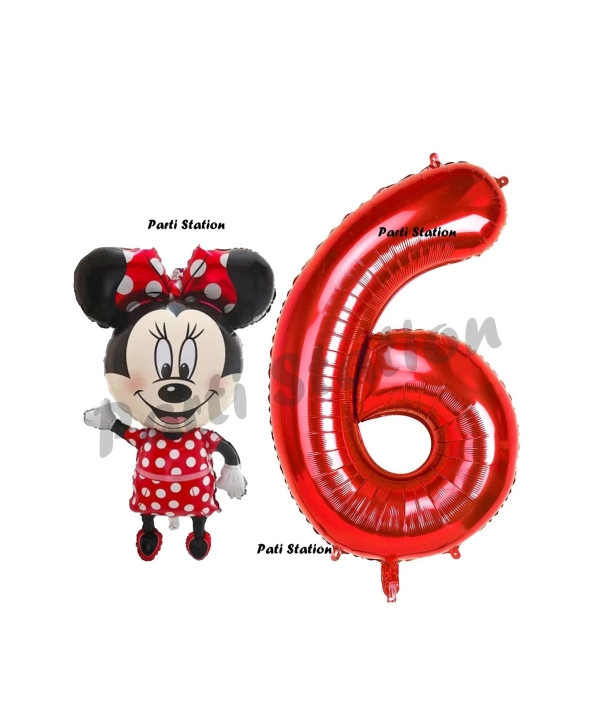 Minnie Mouse 3 Yaş Doğum Günü Set Minnie Mouse Konsept Balon ve Kırmızı Rakam Balon Set