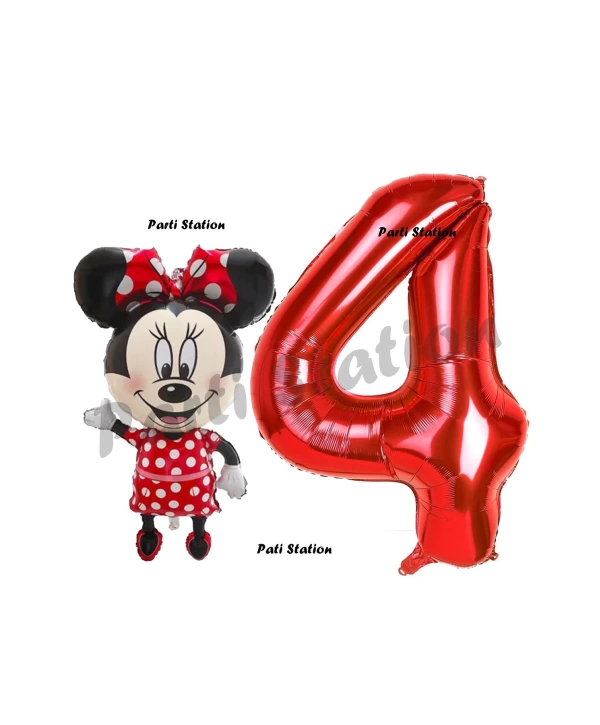 Minnie Mouse 3 Yaş Doğum Günü Set Minnie Mouse Konsept Balon ve Kırmızı Rakam Balon Set