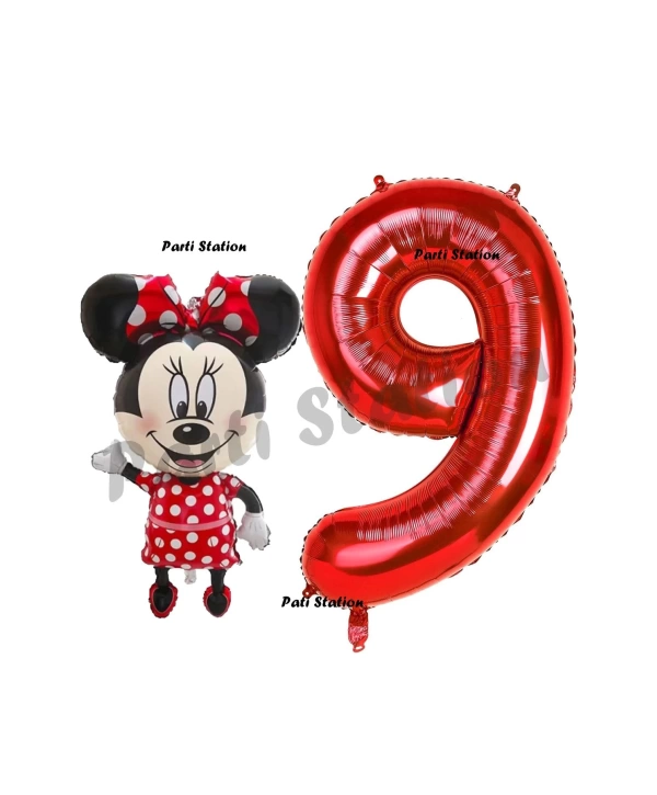 Minnie Mouse 3 Yaş Doğum Günü Set Minnie Mouse Konsept Balon ve Kırmızı Rakam Balon Set