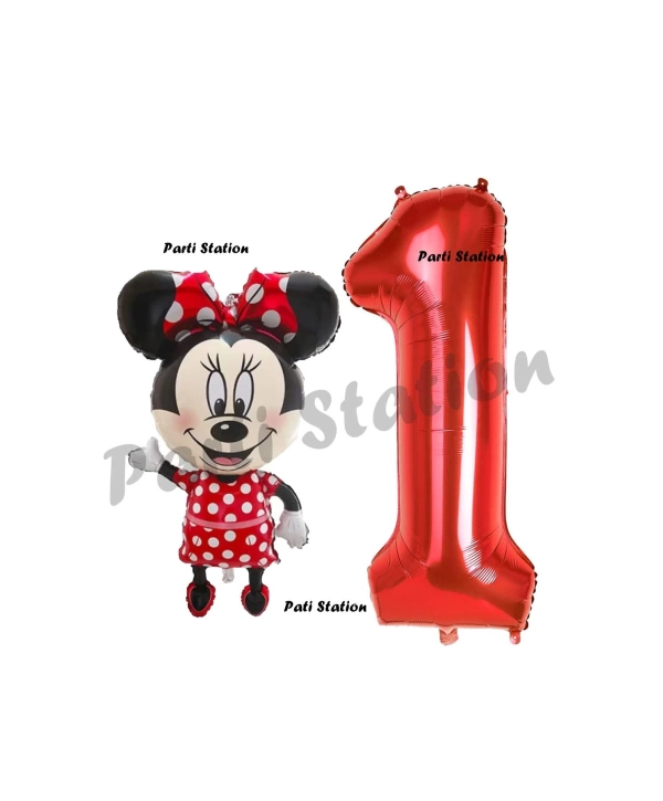 Minnie Mouse 3 Yaş Doğum Günü Set Minnie Mouse Konsept Balon ve Kırmızı Rakam Balon Set