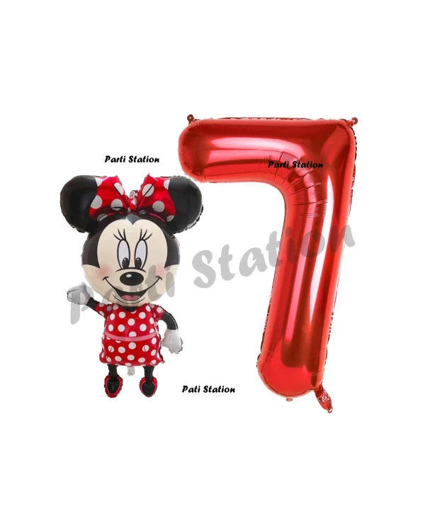 Minnie Mouse 3 Yaş Doğum Günü Set Minnie Mouse Konsept Balon ve Kırmızı Rakam Balon Set