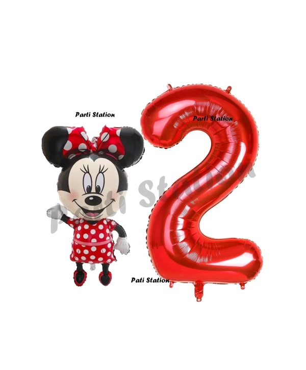 Minnie Mouse 3 Yaş Doğum Günü Set Minnie Mouse Konsept Balon ve Kırmızı Rakam Balon Set