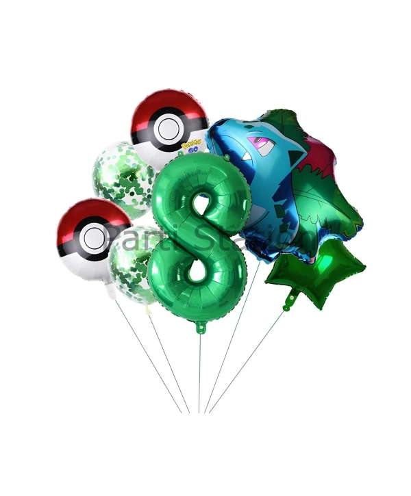 Pokemon Bulbasaur Konsept 8 Yaş Balon Set Pokemon Bulbasaur Balon Doğum Günü Folyo Balon Set