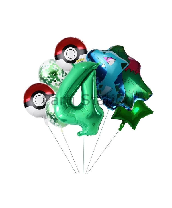 Pokemon Bulbasaur Konsept 8 Yaş Balon Set Pokemon Bulbasaur Balon Doğum Günü Folyo Balon Set