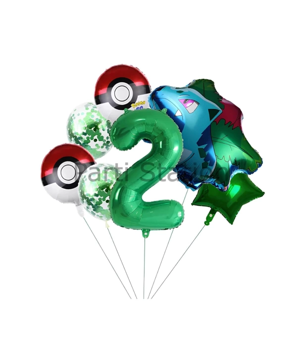 Pokemon Bulbasaur Konsept 8 Yaş Balon Set Pokemon Bulbasaur Balon Doğum Günü Folyo Balon Set