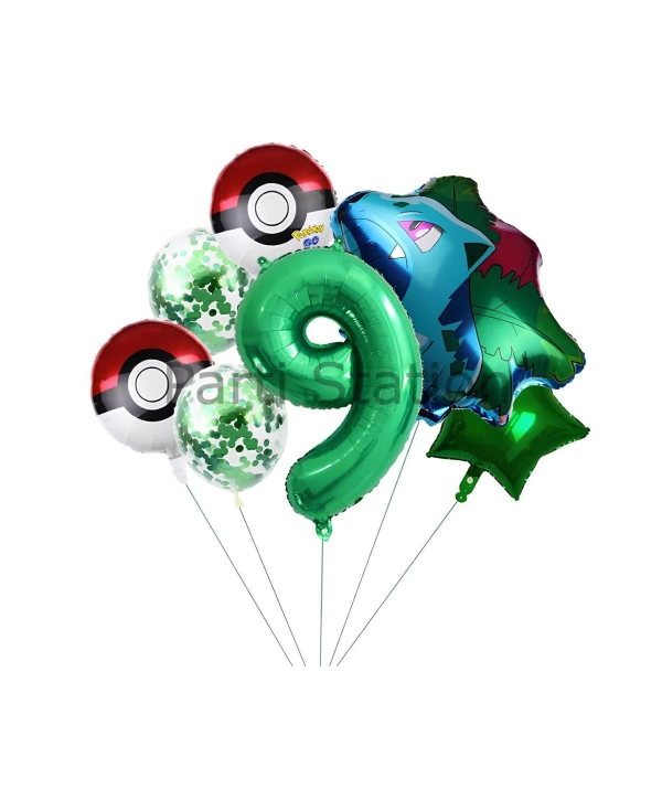 Pokemon Bulbasaur Konsept 8 Yaş Balon Set Pokemon Bulbasaur Balon Doğum Günü Folyo Balon Set