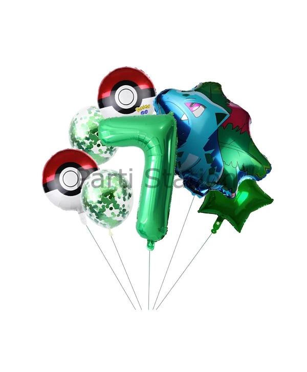 Pokemon Bulbasaur Konsept 8 Yaş Balon Set Pokemon Bulbasaur Balon Doğum Günü Folyo Balon Set