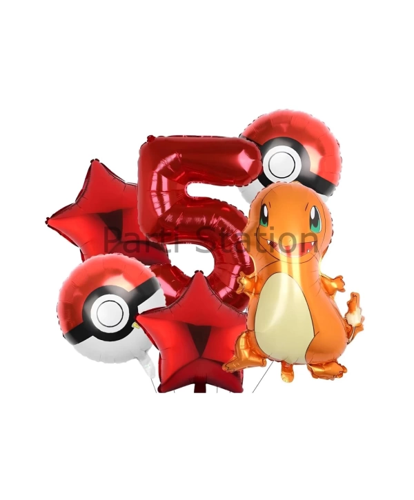 Pokemon Charizard Konsept 2 Yaş Balon Set Pokemon Çarizart Doğum Günü Folyo Balon Set