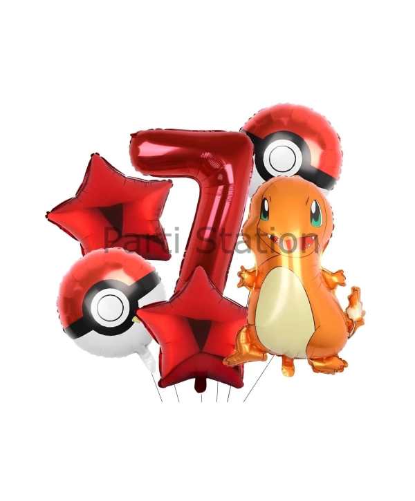 Pokemon Charizard Konsept 2 Yaş Balon Set Pokemon Çarizart Doğum Günü Folyo Balon Set