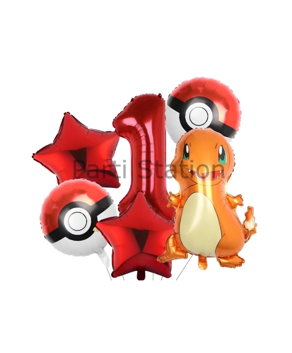 Pokemon Charizard Konsept 2 Yaş Balon Set Pokemon Çarizart Doğum Günü Folyo Balon Set