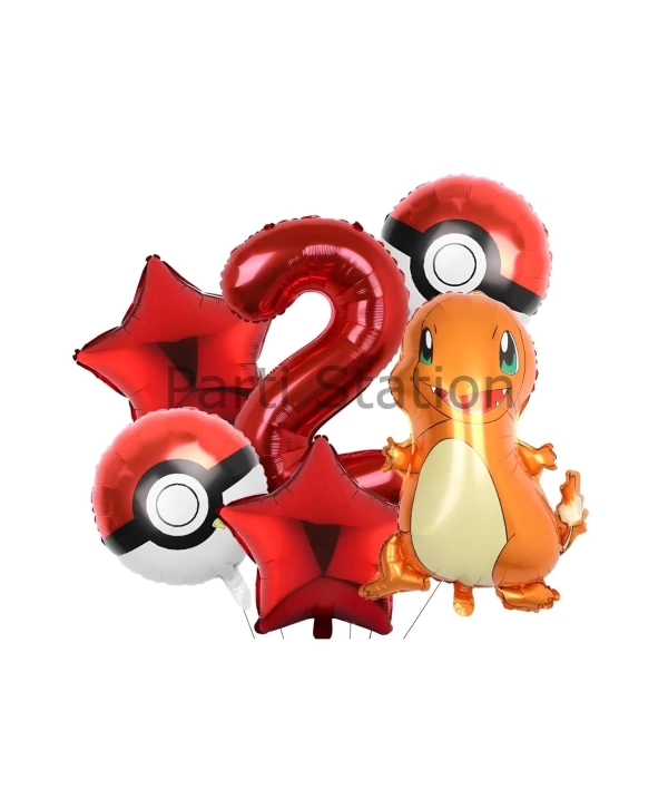 Pokemon Charizard Konsept 2 Yaş Balon Set Pokemon Çarizart Doğum Günü Folyo Balon Set