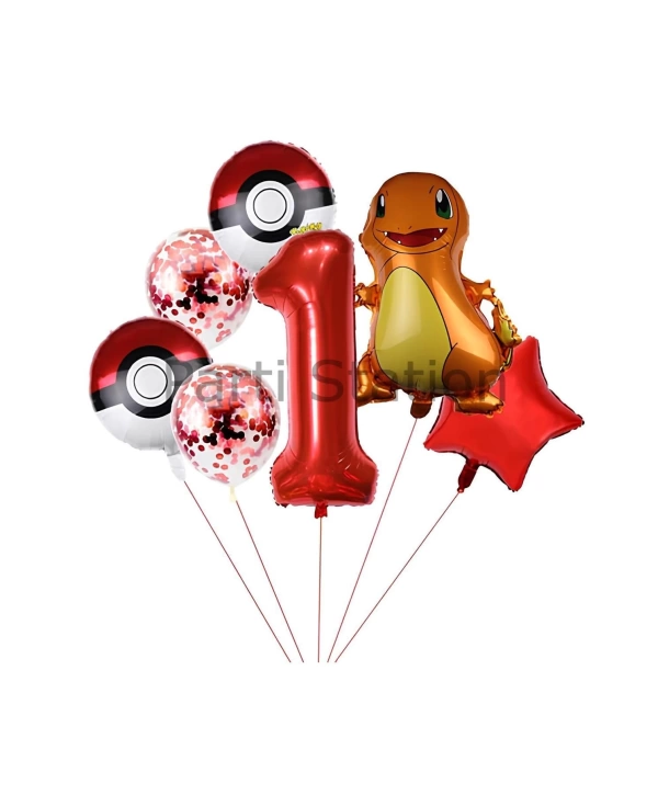 Pokemon Charizard Konsept 6 Yaş Balon Set Pokemon Çarizart Yıldız Balon Doğum Günü Folyo Balon Set