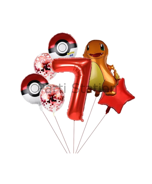 Pokemon Charizard Konsept 6 Yaş Balon Set Pokemon Çarizart Yıldız Balon Doğum Günü Folyo Balon Set