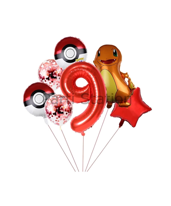 Pokemon Charizard Konsept 6 Yaş Balon Set Pokemon Çarizart Yıldız Balon Doğum Günü Folyo Balon Set