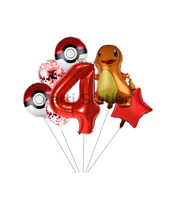 Pokemon Charizard Konsept 6 Yaş Balon Set Pokemon Çarizart Yıldız Balon Doğum Günü Folyo Balon Set