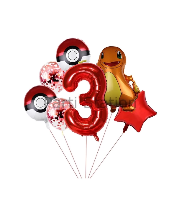 Pokemon Charizard Konsept 6 Yaş Balon Set Pokemon Çarizart Yıldız Balon Doğum Günü Folyo Balon Set