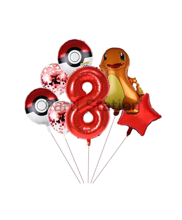 Pokemon Charizard Konsept 6 Yaş Balon Set Pokemon Çarizart Yıldız Balon Doğum Günü Folyo Balon Set